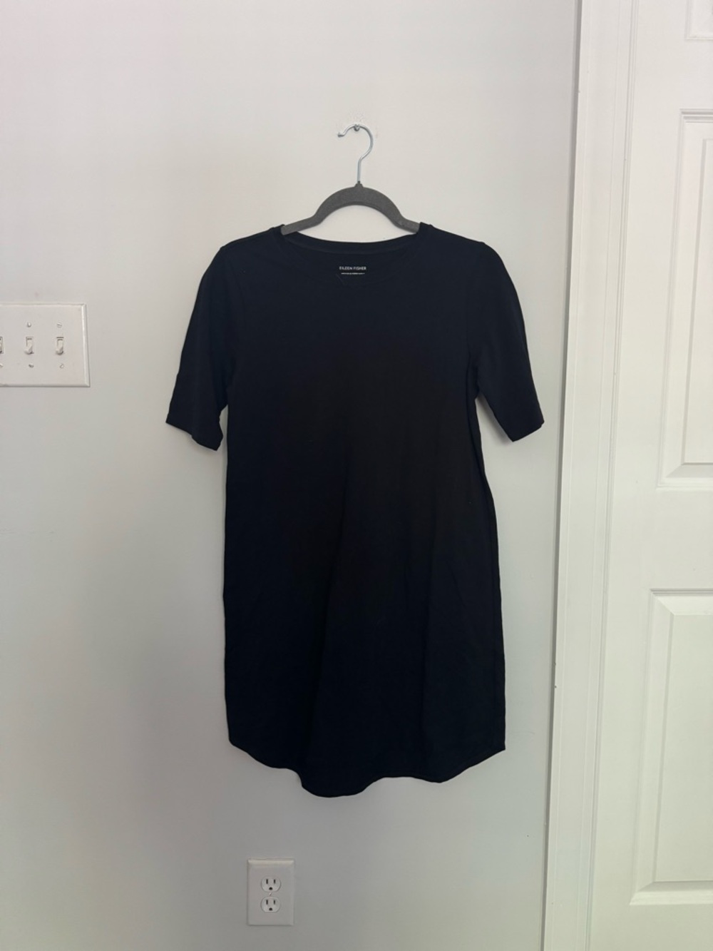 $158 Eileen Fisher Classic Black Comfy T-Shirt Dress XXS NWT